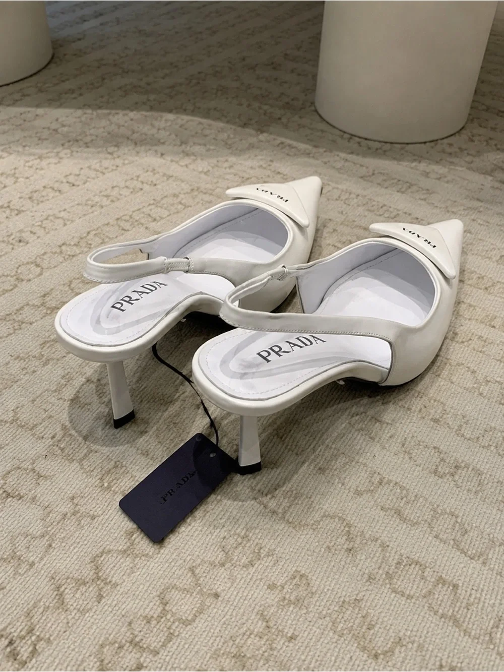 Prada White Patent Pointed-Toe Slingback Pumps